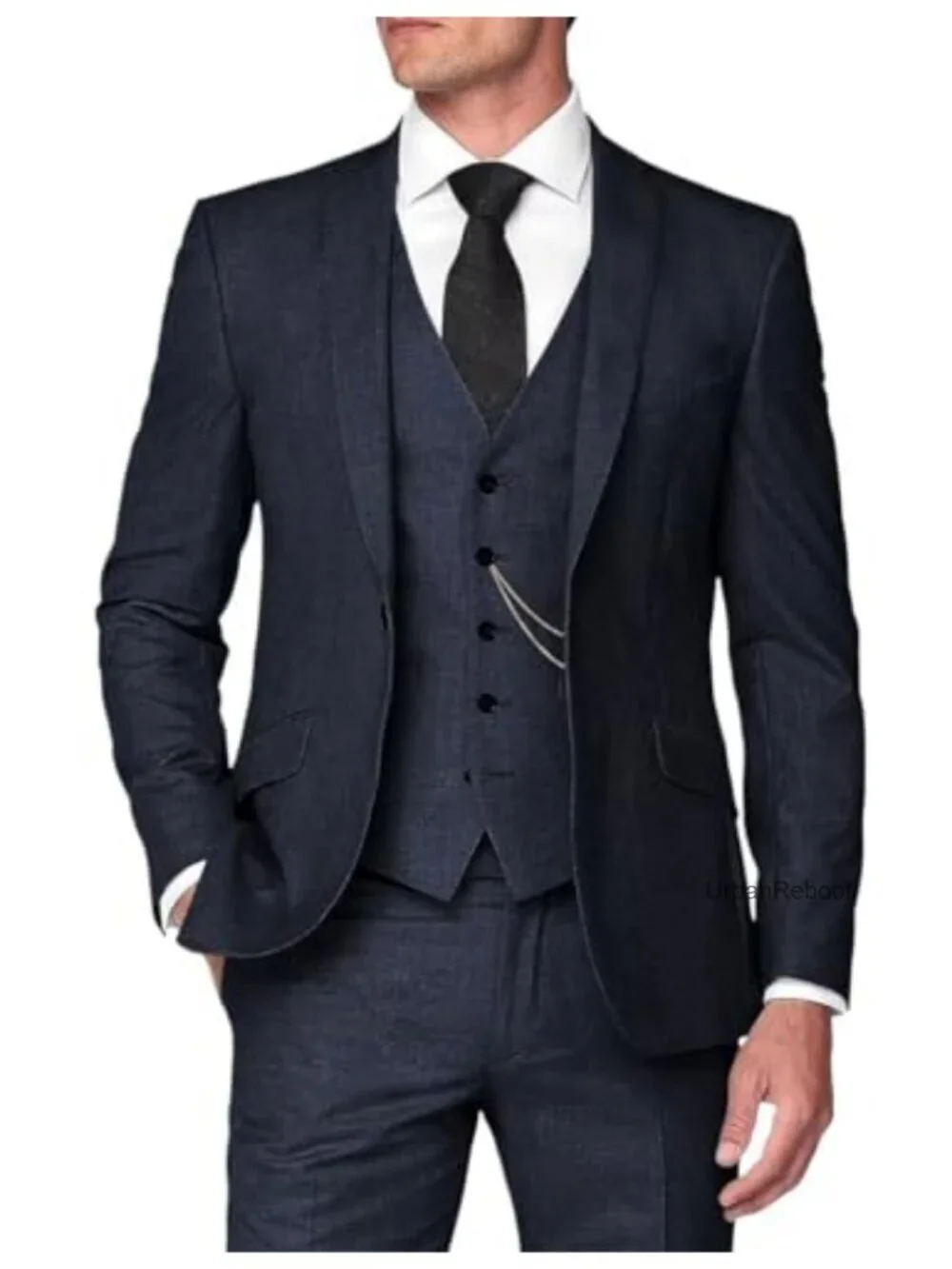 Men's 3-Piece Linen Blend Suit Slim Fit Summer Wedding Party Blazer Set